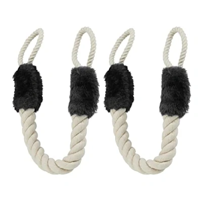 Abbildung von Relaxdays Door Cord clamp Protection Türkordel Klemmschutz, 2er Set, für Türklinken, Baby &amp; Tier Türsicherung, Stoff Türseil, 60 cm, beige/schwarz, 80% Baumwolle