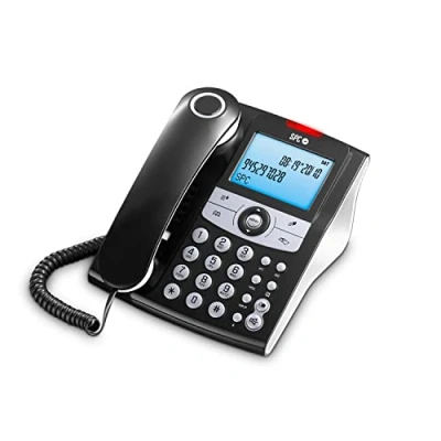 Abbildung von SPC Elegance ID Festnetztelefon mit beleuchtetem Display, 2 Direktspeichern, Telefonbuch, Anrufer ID, Freisprecheinrichtung und Anzeige für verpasste Anrufe Schwarz