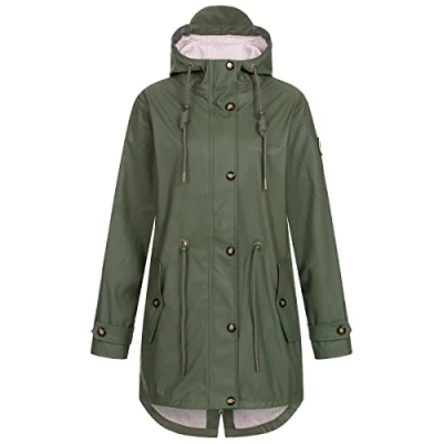 Abbildung von Ankerglut Damen Friesennerz Regenmantel Kapuze Wasserdicht Wetterfest Windbreaker Übergangsjacke #ankerglutliebe Regenjacke, Olive, 46