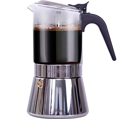 Abbildung von Espressokocher Klassisch italienische Perkolator Mokakanne 360 ml luxuriöses Kristallglas und rostfreier Stahl