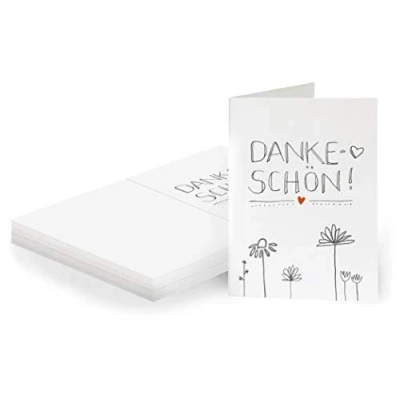 Abbildung von 25 Geschenkanhänger Dankeschön Weiß mit Blumen, originelle Mini Dankeskarten zum Geschenke Beschriften, Handlettering, edel exklusiv individuell, A7 Recyclingpapier Klappkarten