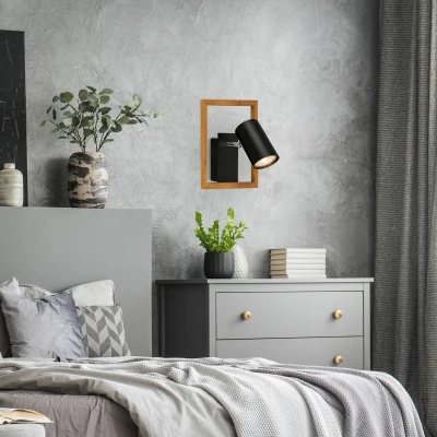 Abbildung von BRILONER Leselampe, Wandleuchte Innen, Lampe, Holzrahmen, Wandlampe Schwenkbar, Wohnzimmerlampe, Schwarz Holz