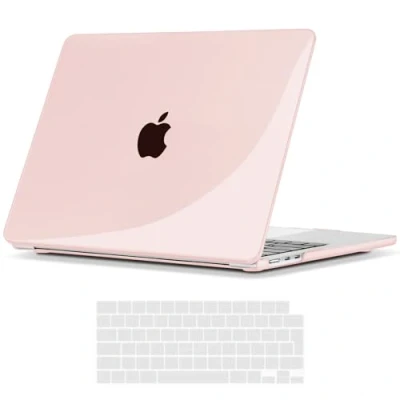 Abbildung von TECOOL Hülle für MacBook Air 13.6 Zoll M3 M2 2024 A3113 u. 2022 A2681, Ultradünne Schutzhülle Hartschale Case EU QWERTZ Tastaturschutz, Kristall Kreiderosa