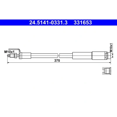Abbildung von ATE 24.5141 0331.3 Bremsschläuche 375 M10x1 FORD: Tourneo Custom V362 Minibus, Transit Van, V363 Van
