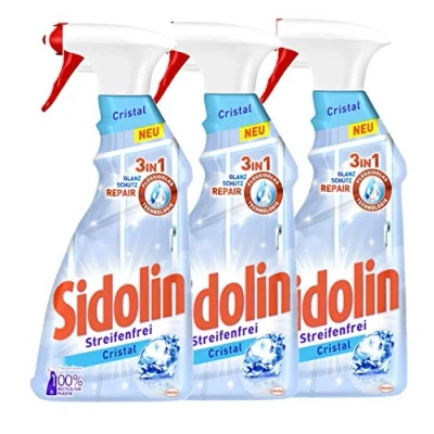 Abbildung von Sidolin Cristal, Glasreiniger 3x Sprühflasche, für einen perfekten Glanz und gegen Mikrorisse (3x500ml)