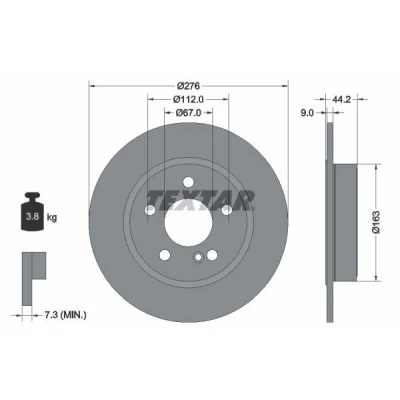 Abbildung von TEXTAR PRO 92241303 Bremsscheibe 276 9 05/06 112 voll beschichtet ohne Radbefestigungsbolzen, Radnabe MERCEDES BENZ: A Class, CLA Coupe, B Class