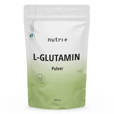 Abbildung von Nutri + L Glutamin Pulver Vegan 500 g Neutral &amp; hochdosiert ohne Zusatzstoffe 100% natur rein Fermentiertes Powder Made in Germany