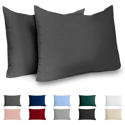 Abbildung von Dreamzie Kissenbezug 40x70 Renforcé Baumwolle (2er Set) Anthrazit Dicht gewebt mit 57 Fäden/cm² 40 x 70 Oeko Tex Zertifiziert