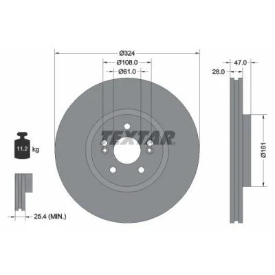 Abbildung von TEXTAR PRO+ 92119405 Bremsscheibe 324 28 05/07 108 außenbelüftet beschichtet hochgekohlt ohne Radbefestigungsbolzen, Radnabe RENAULT: ESPACE 4