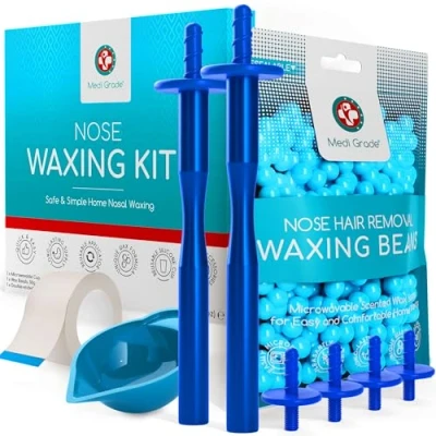 Abbildung von Medi Grade Wachs Haarentfernung Waxing Set mit 2 wiederverwendbaren Sticks, 26 Applikatoren, Mikrowellenbecher und 50g Nasenhaar Wachsperlen Einfache, sichere Warmwachs Zuhause