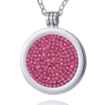 Abbildung von Morella Damen Halskette 70 cm Edelstahl mit Amulett und Coin 33 mm Zirkoniasteine rosa im Schmuckbeutel