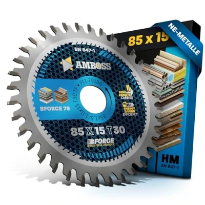 Abbildung von HM Kreissägeblatt 85x15 Z30 Trapez Flachzahn für Aluminium. AMBOSS WERKZEUGE® Sägeblatt 85mm komp. zu Bosch GKS 12V 26. 10.8. Makita HS 300 301. Worx Versacut 420. WESCO uvm.