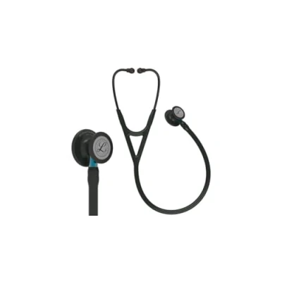Abbildung von 3M Littmann Cardiology IV Stethoskop für die Diagnose, Black Edition Bruststück, schwarzer Schlauch, blauer Schlauchanschluss und Ohrbügel, 69 cm, 6201