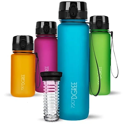 Abbildung von 720DGREE Trinkflasche 1l “uberBottle“ softTouch +Früchtebehälter BPA Frei Schlanke Wasserflasche für Sport, Fitness, Fahrrad, Uni, Outdoor Tritan Sportflasche Leicht, Stoßfest, Wiederverwendbar