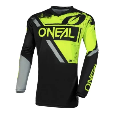 Abbildung von O&#039;NEAL Motocross Jersey MX Enduro Gepolsterter Ellbogenschutz, V Ausschnitt, atmungsaktiv Element Shocker V.23 Erwachsene Schwarz Neon Gelb Größe M
