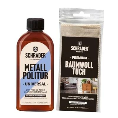 Abbildung von SCHRADER Metall Politur universal Pflegemittel für glatte Metalle Reinigende Polier Creme 1x 250ml Mit Poliertuch Made in Germany