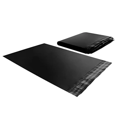 Abbildung von 100 schwarze Briefumschläge, blickdicht, Kunststoff, Versandtaschen robust, manipulationssicher und wasserdicht (25 x 35 cm)