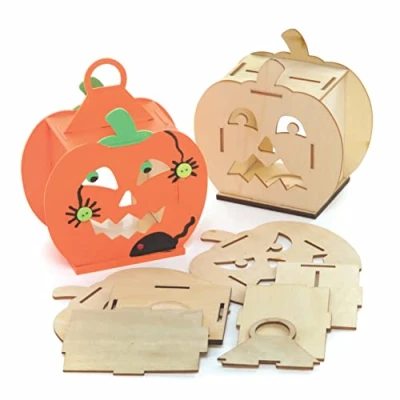 Abbildung von Baker Ross FE778 Kürbis Laterne Bastelset aus Holz 3er Pack, Holzlaterne für Kinder zum Basteln und Bemalen, Halloween Party Aktivität