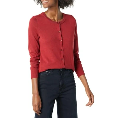 Abbildung von Amazon Essentials Damen Leichte Rundhalsstrickjacke (Erhältlich In Übergröße), Dunkelrot, S