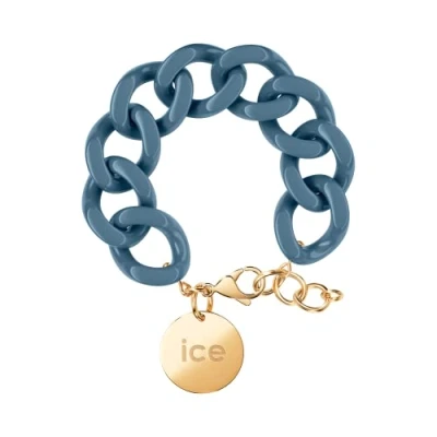 Abbildung von ICE Jewellery Chain bracelet Blue horizon Gold Kettenarmband mit blaufarbenen XL Maschen für Frauen, geschlossen einer goldenen Medaille (020919)