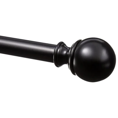 Abbildung von Amazon Basics Ausziehbare Gardinenstange mit Rundem Endstück Extra Lang, 183 bis 366 cm, für Schlafzimmer, Esszimmer, Wohnzimmer oder Küche, Schwarz
