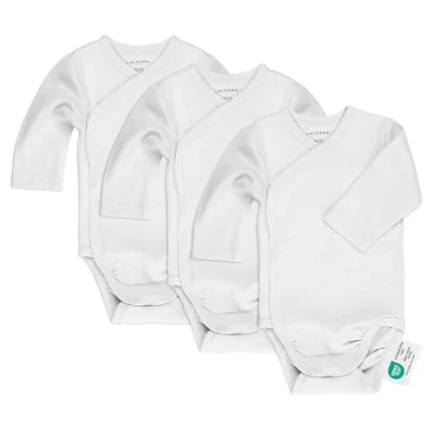 Abbildung von LaLoona Wickelbody Langarm 3er Pack Baby Body Set aus Baumwolle, Langarmbody mit Knöpfen, ÖkoTex Standard 100 geprüft 62 68 Weiß