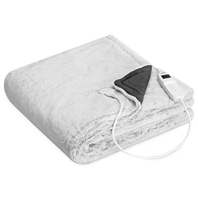 Abbildung von Navaris XXL Elektrische Wärme Heizdecke 180 x 130 cm 9 Wärmestufen Abschaltautomatik waschbar extra kuschelige Bett Wärmedecke Grau