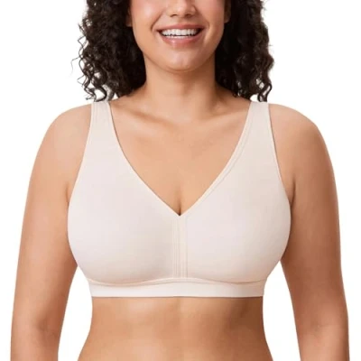 Abbildung von AISILIN Damen BH ohne Bügel Große Größen Comfy Schlaf BHS Vollschalen Soft Bequemer Rose White 105D