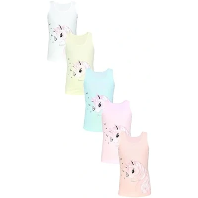 Abbildung von TupTam Mädchen Baumwolle Unterhemd 5er Pack Tank Top Ärmellos Kinder, Farbe: Einhorn Schmetterlinge Rosa Grau Gelb, Größe: 134 140