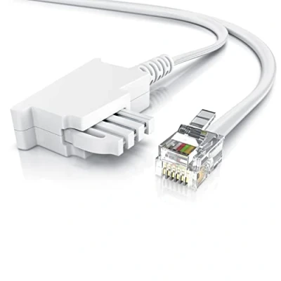 Abbildung von CSL 6m Telefonkabel TAE F Stecker auf RJ11 Int. Norm 6P4C / 4 polig belegt Flachkabel von analoger Telefondose zum Telefon Fax Modem Router Anrufbeantworter, 6 Meter weiß