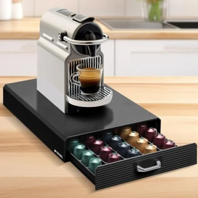Abbildung von Navaris Kapselhalter für Nespresso u.a. Kapseln Aufbewahrung 50 Kaffeekapseln Kapselmaschine Aufbewahrungsbox in Schwarz