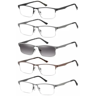 Abbildung von EYECEDAR 5 Stuks Lesebrille Herren Halber Rahmen Edelstahl Material Metall Federscharniere Enthalten Sonne +2.00