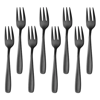 Abbildung von BISDARUN Edelstahl Kuchen Gabel 3 Zinken Obst 8 teilig Schwarz Gabeln Satz Spiegelpolitur ideal für Hochzeitsfest Dessert