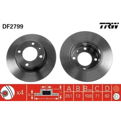 Abbildung von TRW DF2799 Bremsscheibe 251 12 4 108 voll lackiert mit Schrauben CITROËN: Xantia Estate