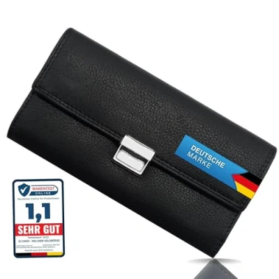 Abbildung von ELYARZI Hochwertige Kellner Geldbörse 100% Wasserbüffel Leder weich, (2024) RFID Schutz. Profi Portemonnaie Schwarz, Taxi Geldbörse, Unisex Geldbeutel, Großes Münzfach.