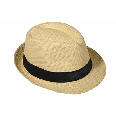 Abbildung von Strohhut Panama Fedora Trilby Gangster Hut Sonnenhut mit Stoffband Farbe: Beige (Strohhut) Gr: 58