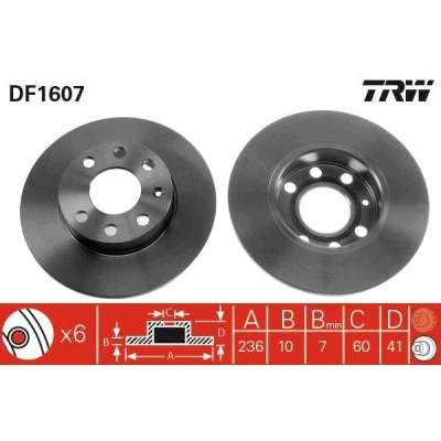 Abbildung von TRW DF1607 Bremsscheibe 236 10 6 100 voll lackiert mit Schrauben OPEL: Kadett E Convertible, Corsa A CC, Saloon