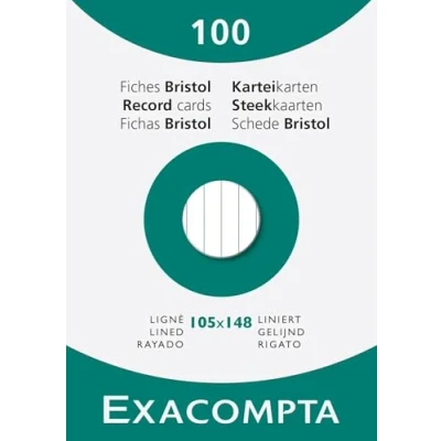 Abbildung von Exacompta Ref. 13809B Karton mit 10 Packungen je 100 Karteikarten, liniert, ungelocht, Format 105 x 148 mm, Farbe: Weiß