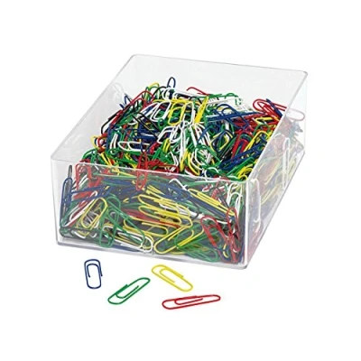 Abbildung von Wedo 901244699 Büroklammer (aus Metall 27 mm, kunststoffummantelt, in Klarsichtdose) 1000 Stück, farbig sortiert