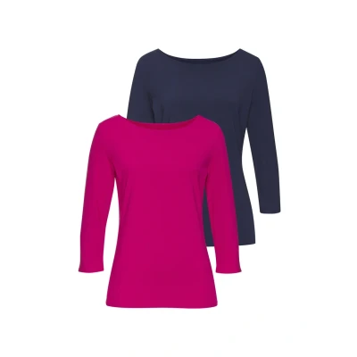 Abbildung von Lascana 3/4ARM 2 PACK Langarmshirt, Damen, Größe: 40/42, Hibiskus navy
