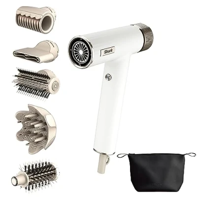 Abbildung von Shark SpeedStyle Haartrockner &amp; RapidGloss Finisher Für lockiges krauses Haar, 3 Styler, Schnelltrocknend, Glättet Fliegende Haare, Alle Haartypen, Keine Hitzeschäden, Ionisch, Seide, HD334EU