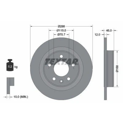 Abbildung von TEXTAR 92314603 Bremsscheibe 288 12 05/06 115 voll beschichtet ohne Radbefestigungsbolzen, Radnabe OPEL: Insignia B Grand Sport