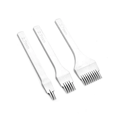 Abbildung von Stanzwerkzeug Set für Leder weißer Stahl 2/5/10 Zacken Bastel Schnür Näh Meißel Zackenabstand 2 7 mm/3 mm/3.38 mm/3.85 mm Lederhandwerk 3 teilig（ 2.7mm）