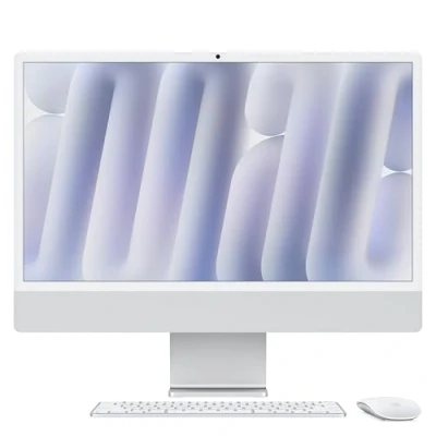 Abbildung von Apple iMac All in One Desktop Computer mit M4 Chip 10 Core CPU und GPU: 24&quot; Retina Display, 16 GB gemeinsamer Arbeitsspeicher, 512 SSD Speicher, passendes Zubehör; Silber