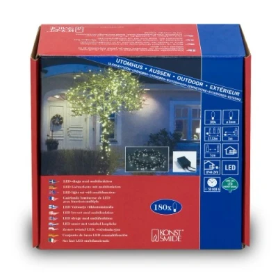 Abbildung von Konstsmide 3632 110 Micro LED Lichterkette / für Außen (IP44) 24V Außentrafo mit 8 Funktionen, Steuergerät und Memoryfunktion 180 warm weiße Dioden schwarzes Kabel