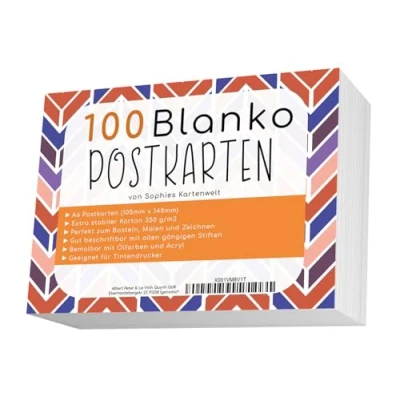 Abbildung von Blanko Postkarten Set mit 100 Karten Gestalte und bedrucke deine eigenen auf hochqualitativem 350g / m² Papier von Sophies Kartenwelt