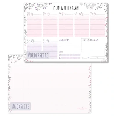 Abbildung von paper&amp;you® A5 Wochenplaner Block [Blumen] 50 Seiten inkl. Notizblock auf der Rückseite klimafreundlich und nachhaltig