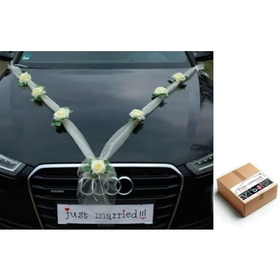 Abbildung von Organza M Auto Schmuck Braut Paar Rose Deko Dekoration Hochzeit Car Wedding Girlande PKW (Ecru2 / Ecru)