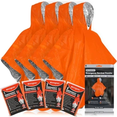 Abbildung von aZengear Notfall Survival Poncho (4 Stück) Thermo Mylar Folienbeschichtung Decke für Wärmehaltung und Regen wendbar mit Kapuze wasserdicht, Winddicht, tragbar, freihändig, Outdoor Kit