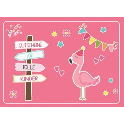 Abbildung von Gutscheine für tolle Kinder Gutscheinbuch mit 12 farbigen Gutscheinen zum Ausfüllen Design Flamingo: Gestalte dem Gutscheinheft dein ganz ... Tochter, Patenkind oder deine Nichte